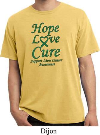 Liver Cancer Awareness Hope Love Cure Pigment Dyed Shirt