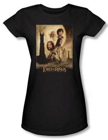 Lord Of The Rings Juniors T-Shirt Towers Movie Poster Black Tee