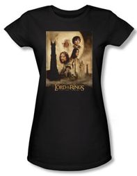 Lord Of The Rings Juniors T-Shirt Towers Movie Poster Black Tee