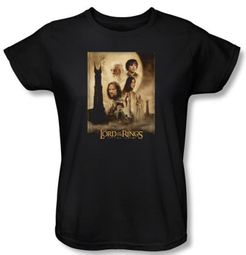 Lord Of The Rings Ladies T-Shirt Towers Movie Poster Black Tee