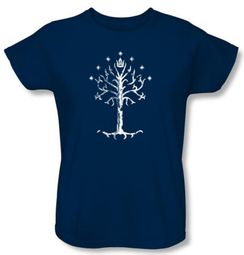 Lord Of The Rings Ladies T-Shirt Tree Of Gondor Navy Tee