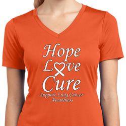 Lung Cancer Tee Hope Love Cure Ladies Dry Wicking V-neck