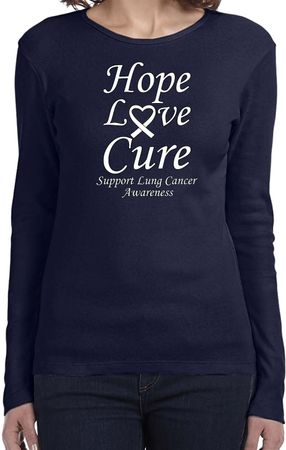 Lung Cancer Tee Hope Love Cure Ladies Long Sleeve