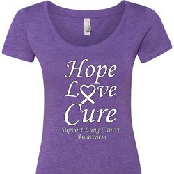 Lung Cancer Tee Hope Love Cure Ladies Scoop Neck