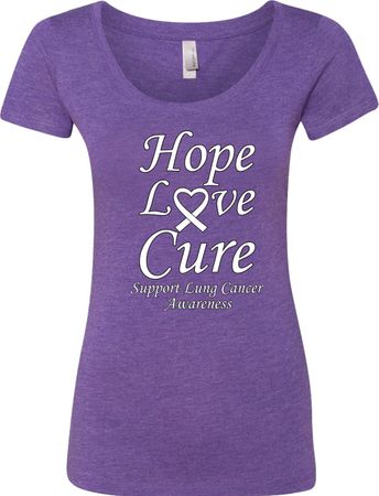 Lung Cancer Tee Hope Love Cure Ladies Scoop Neck