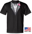 Made in the USA Mens Tuxedo Tee Shirt with Pink Flower - Black