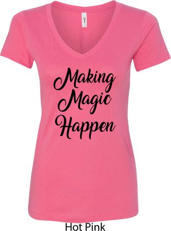 Making Magic Happen Black Print Ladies V-Neck Shirt