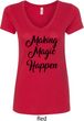 Making Magic Happen Black Print Ladies V-Neck Shirt