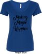 Making Magic Happen Black Print Ladies V-Neck Shirt