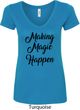 Making Magic Happen Black Print Ladies V-Neck Shirt