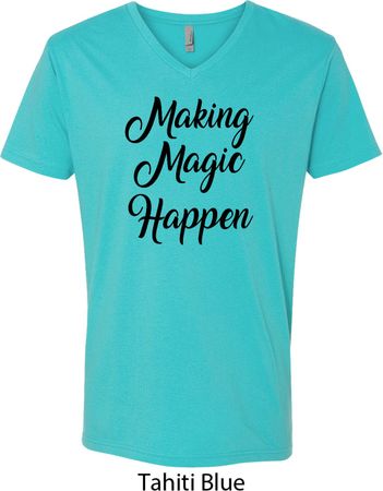 Making Magic Happen Black Print Mens V-Neck Shirt