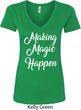 Making Magic Happen White Print Ladies V-Neck Shirt