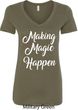 Making Magic Happen White Print Ladies V-Neck Shirt