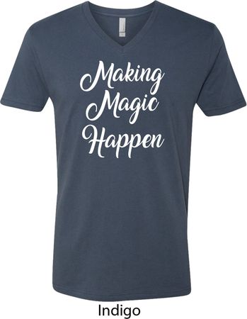 Making Magic Happen White Print Mens V-Neck Shirt