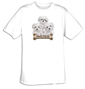 Maltese Puppies T-shirt - Dog Bone Adult Tee Shirt