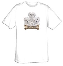 Maltese Puppies T-shirt - Dog Bone Adult Tee Shirt