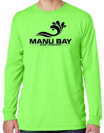 Manu Bay Surf Company Logo Mens Cotton Long Sleeve Pastel Tee Shirt
