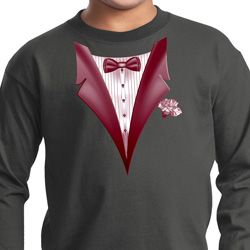 Maroon Tuxedo Kids Long Sleeve Shirt