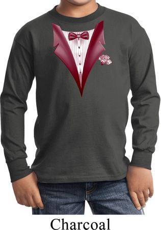 Maroon Tuxedo Kids Long Sleeve Shirt
