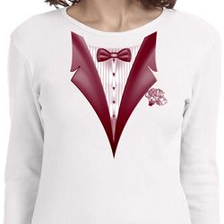 Maroon Tuxedo Ladies Long Sleeve Shirt