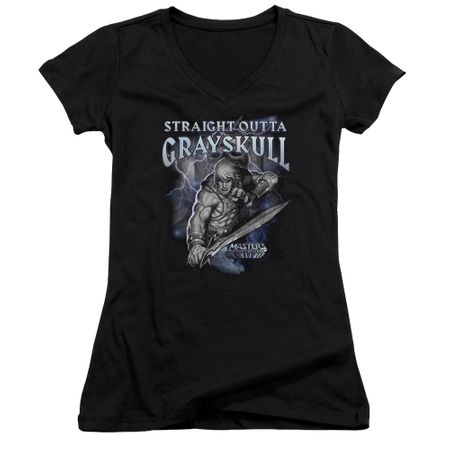 Masters Of The Universe Shirt Juniors V Neck Straight Outta Grayskull Black Tee T-Shirt