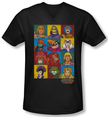 Masters Of The Universe Shirt Slim Fit V Neck Character Heads Black Tee