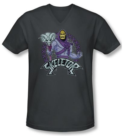 Masters Of The Universe Shirt Slim Fit V Neck Skeletor Charcoal Tee T-Shirt