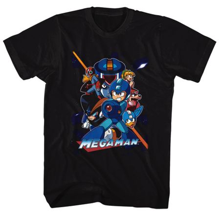 Mega Man Shirt Collage Orange Beam Black T-Shirt