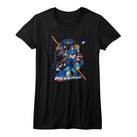 Mega Man Shirt Juniors Collage Orange Beam Black T-Shirt