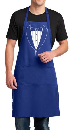 Mens Apron Basic White Tuxedo Full Length Apron with Pockets
