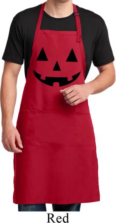 Mens Apron Black Jack O Lantern Full Length Apron with Pockets