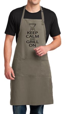 Mens Apron Black Keep Calm Grill On Full Length Apron with Pockets