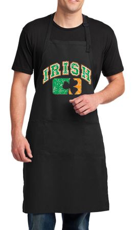 Mens Apron Distressed Irish Shamrock Full Length Apron with Pockets