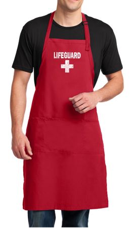 Mens Apron Distressed Lifeguard Full Length Apron with Pockets