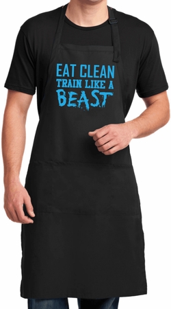 Mens Apron Eat Clean Train Like a Beast Full Length Apron with Pockets