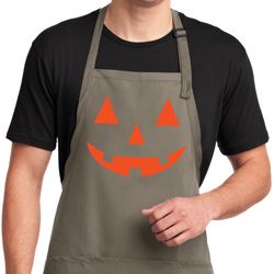 Mens Apron Orange Jack O Lantern Full Length Apron with Pockets