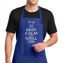Mens Apron White Keep Calm Grill On Full Length Apron with Pockets
