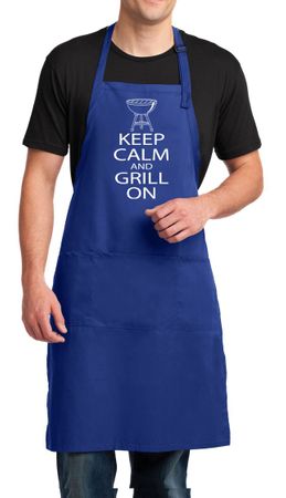 Mens Apron White Keep Calm Grill On Full Length Apron with Pockets