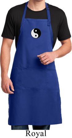 Mens Apron Yin Yang Patch Small Print Full Length Apron with Pockets