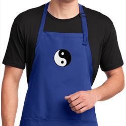 Mens Apron Yin Yang Patch Small Print Full Length Apron with Pockets