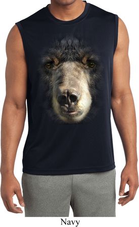 Mens Big Black Bear Face Sleeveless Moisture Wicking Tee T-Shirt