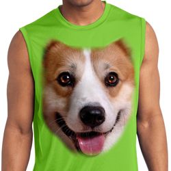 Mens Big Corgi Face Sleeveless Moisture Wicking Tee T-Shirt Mens Big Corgi Face Sleeveless Moisture Wicking Tee T-Shirt