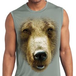 Mens Big Grizzly Bear Face Sleeveless Moisture Wicking Tee T-Shirt Mens Big Grizzly Bear Face Sleeveless Moisture Wicking Tee T-Shirt