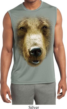Mens Big Grizzly Bear Face Sleeveless Moisture Wicking Tee T-Shirt