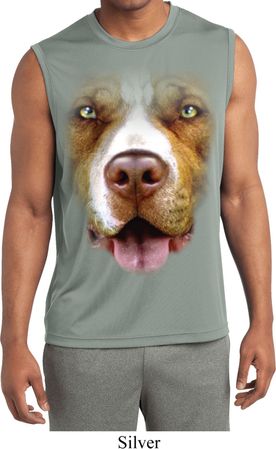 Mens Big Pit Bull Face Sleeveless Moisture Wicking Tee T-Shirt