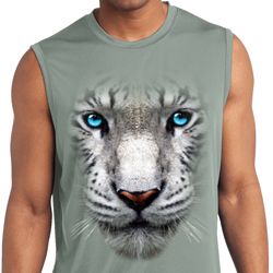 Mens Big White Tiger Face Sleeveless Moisture Wicking Tee T-Shirt Mens Big White Tiger Face Sleeveless Moisture Wicking Tee T-Shirt