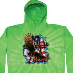 Mens Biker Hoodie American By Birth Tie Dye Hoody