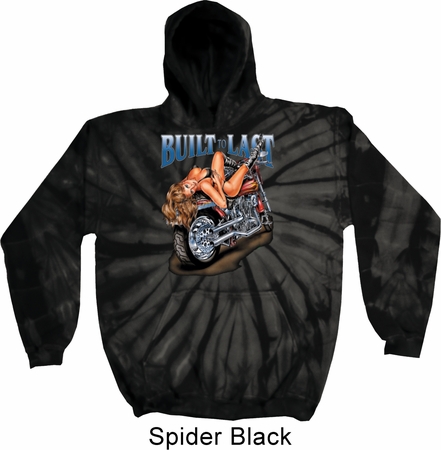 Mens Biker Hoodie Built To Last Tie Dye Hoody