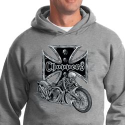 Mens Biker Hoodie Chopper Cross Skeleton Hoody
