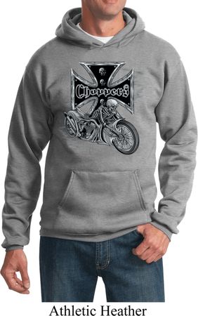 Mens Biker Hoodie Chopper Cross Skeleton Hoody